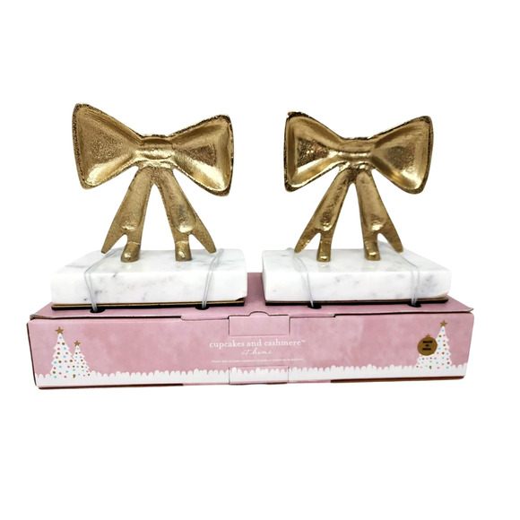 Cupcakes & Cashmere Stocking Holders Gold Bows Marble Base Viral Christmas New - Picture 4 of 4